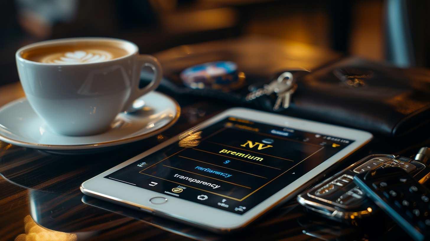 Interfaccia di NV Casino su tablet in un ambiente premium, simbolo di trasparenza e qualità nel gioco online 2026.